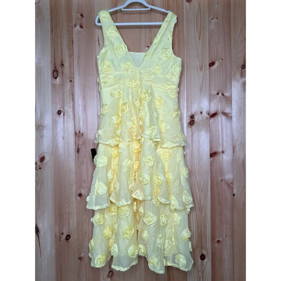 NWT Lulus Exceptional Entrance Yellow Sleeveless Tiered Rosette Midi Dress Sz XL - Picture 4 of 7